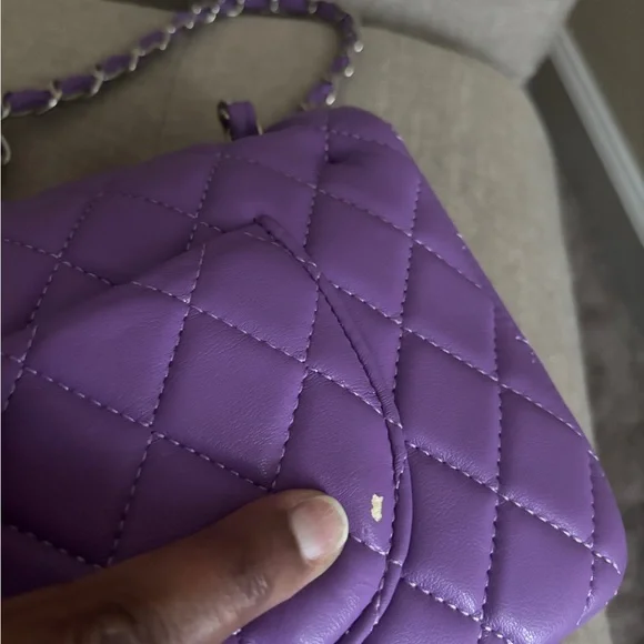 Designed Inspired Purple Lavender Quilted Faux Leather Flap Bag - Picture 2 of 4
